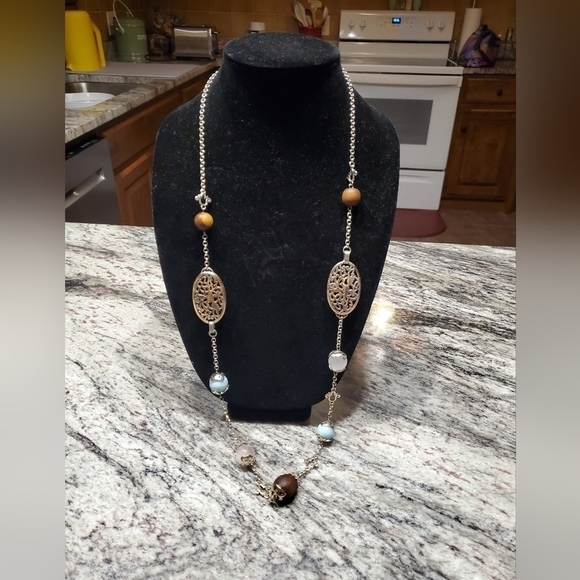 Brighton Songbird Necklace Silver 34-36" Gemstone and Wood Beads Retired Chunky - Picture 6 of 7